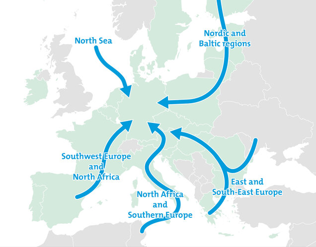 Potential hydrogen import routes to Austria gfx_importkorridore